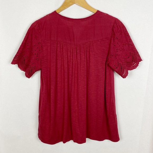 Knox Rose Flutter Sleeve Eyelet Peasant Boho Top Maroon Size Small - Picture 2 of 6